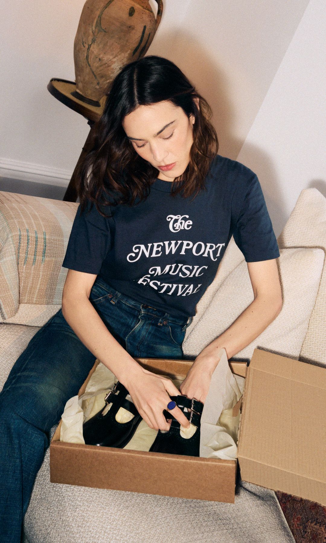 alexa chung in a graphic black tee