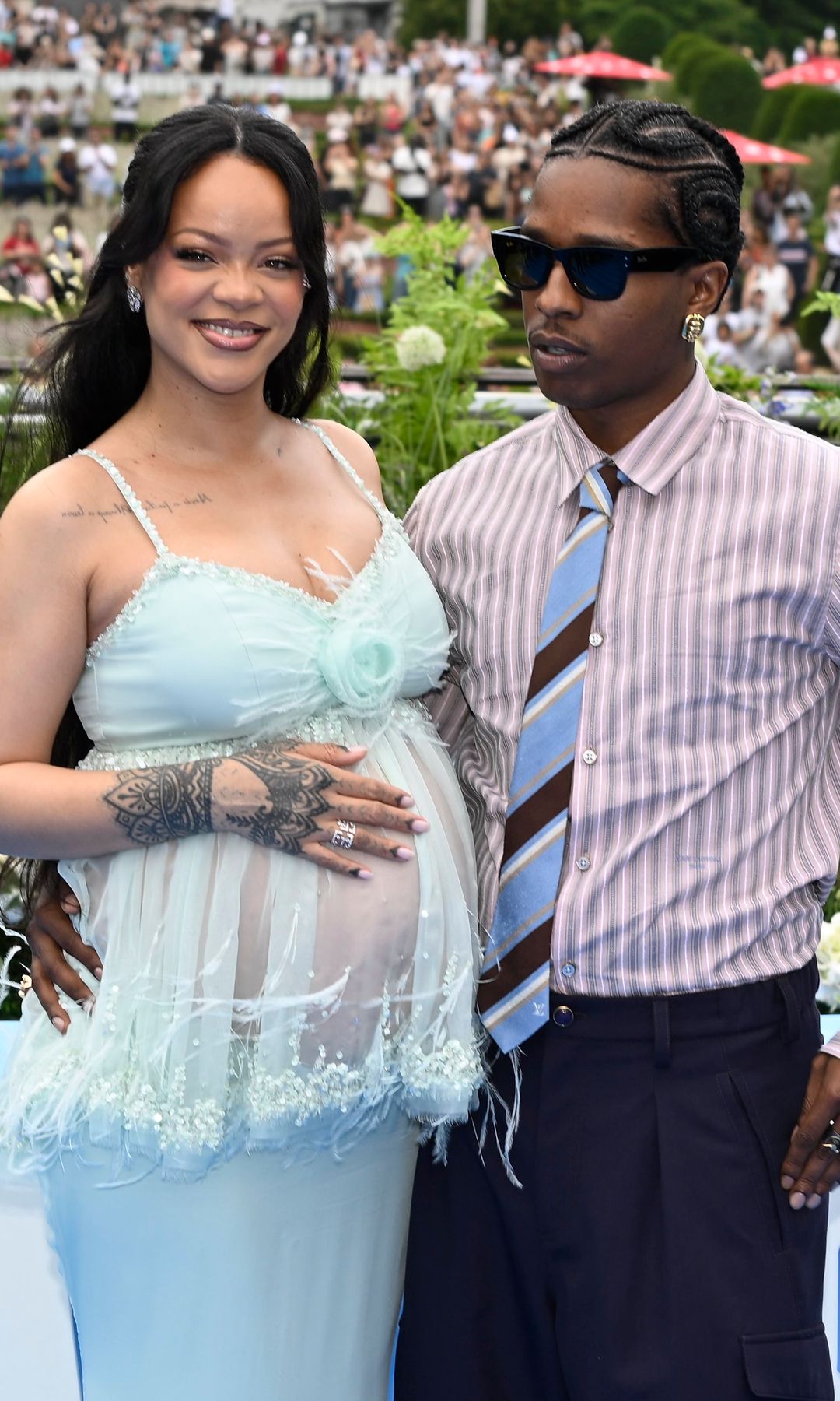 Rihanna and ASAP Rocky pictured at the red carpet during the global premiere of the movie Smurfs on June 28, 2025 in Brussels, Belgium