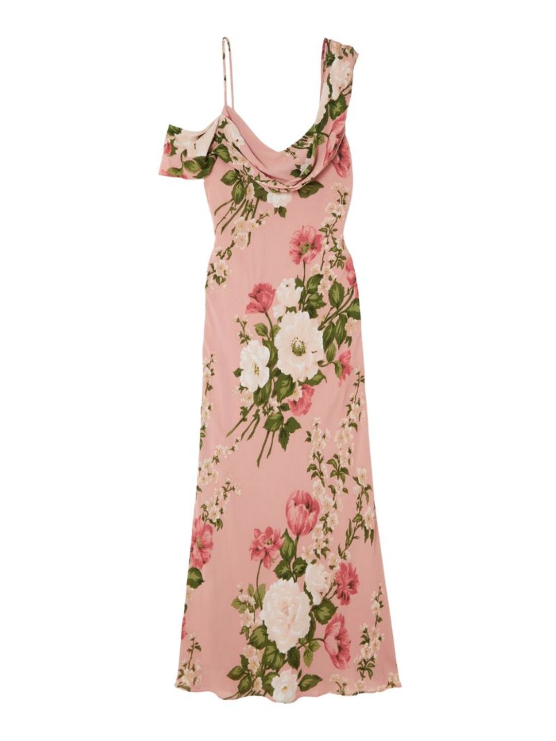 Reya asymmetric cold-shoulder floral-print georgette midi dress – Reformation