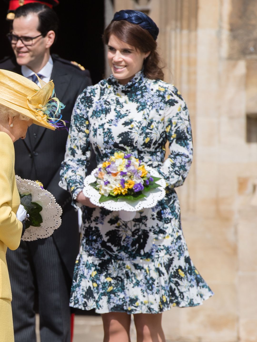 Princess Eugenie cose a floral short dress to attend the traditional Royal Maundy Service at St George's Chapel in 2019