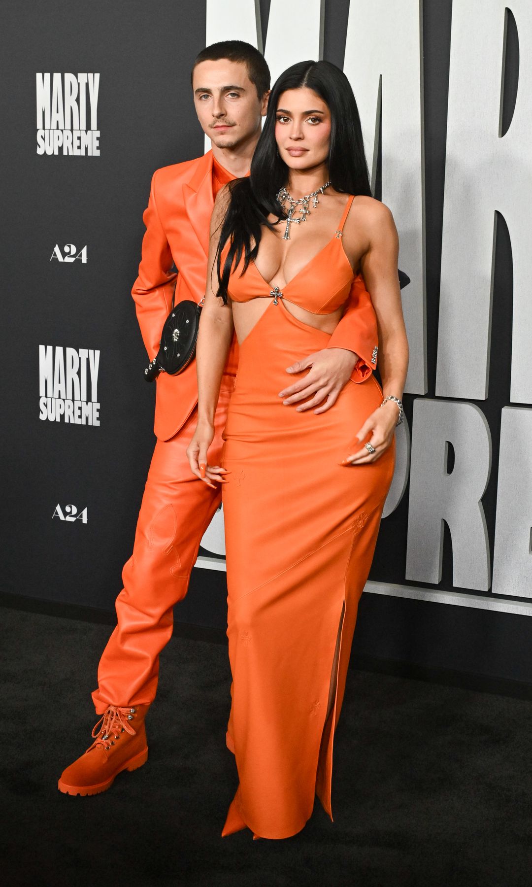 Timothée Chalamet and Kylie Jenner at the "Marty Supreme" Los Angeles Premiere held at the Samuel Goldwyn Theatre on December 08, 2025 in Los Angeles, California