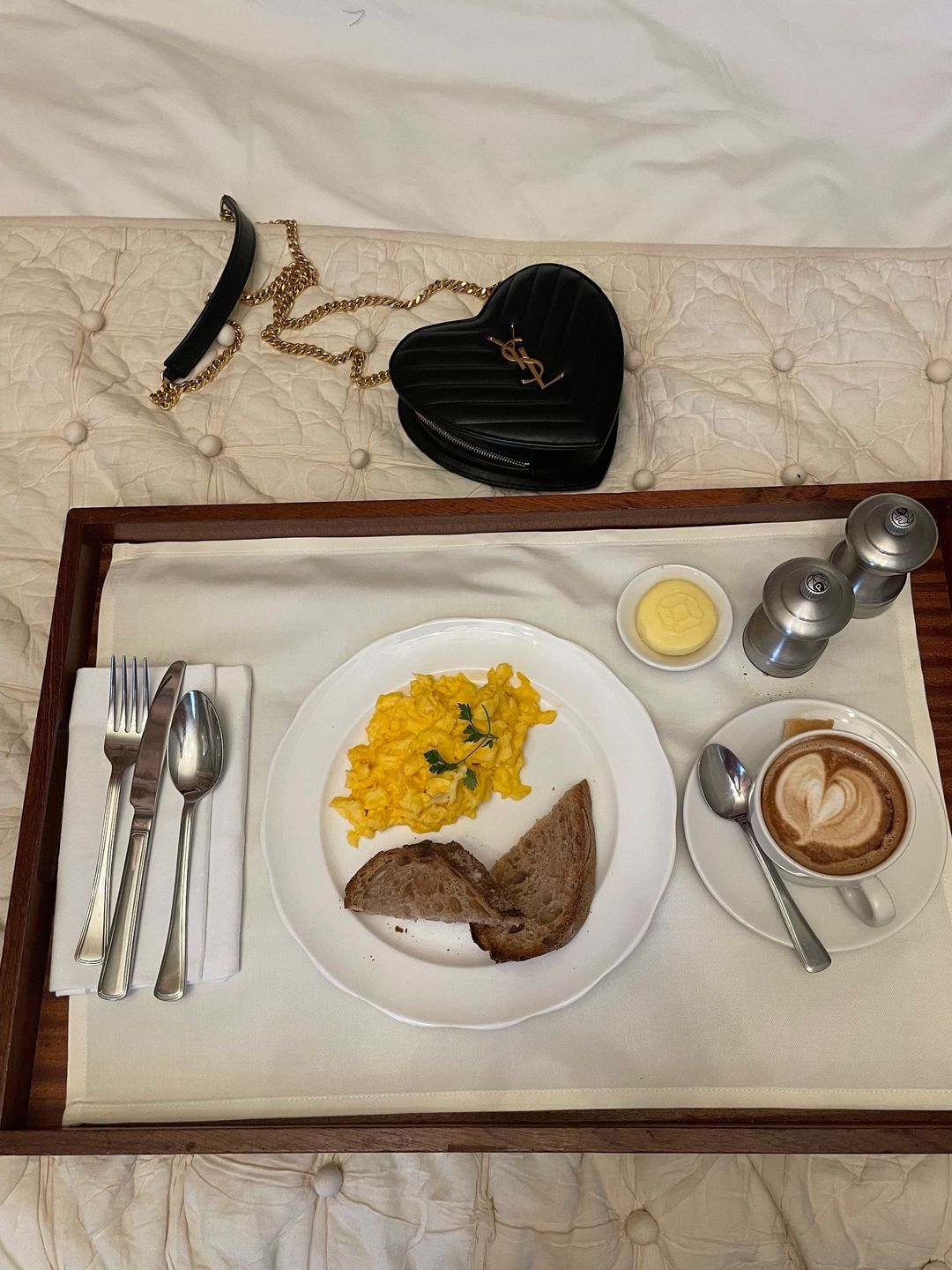 Gabriele Hackworthy shares an image of her hotel breakfast tray and coffee