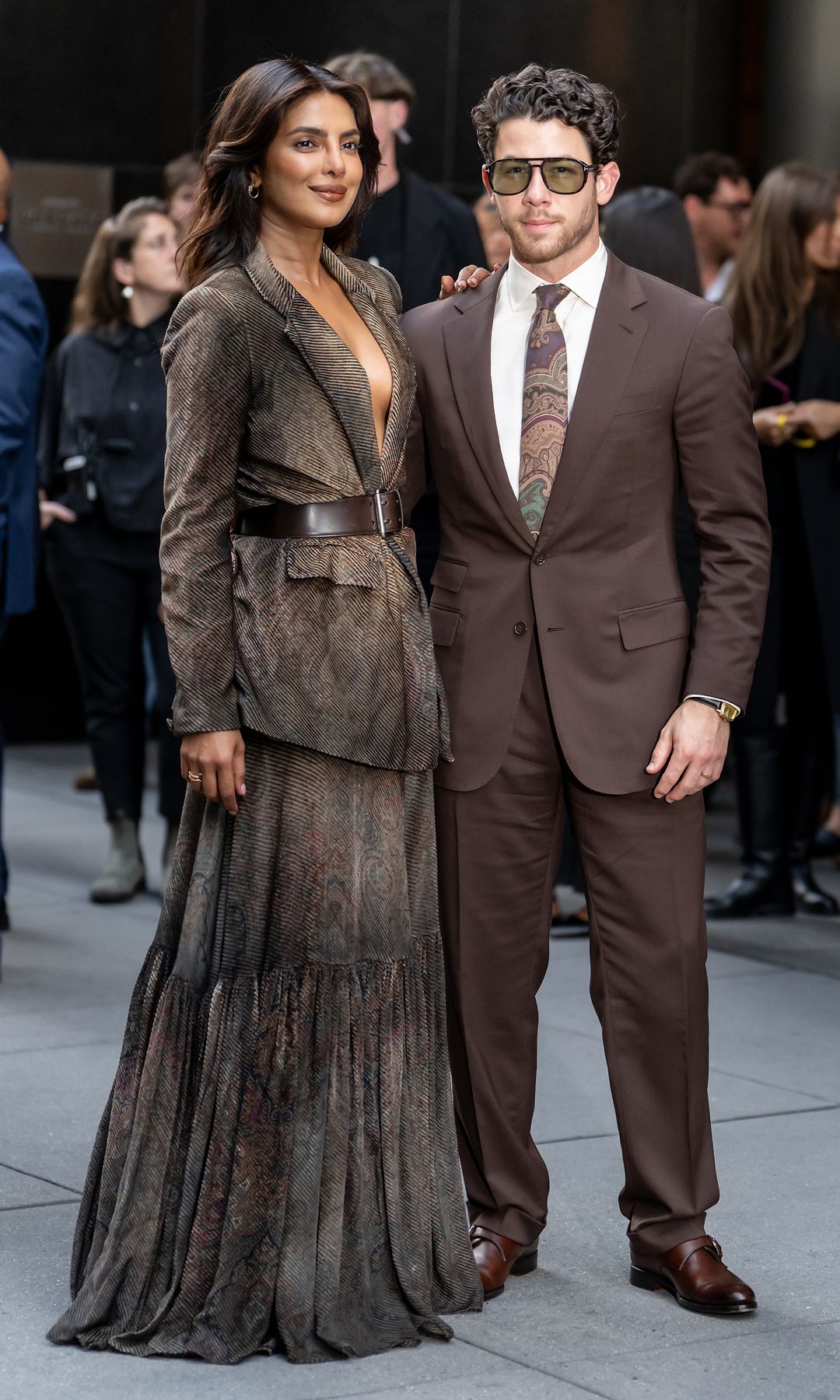 Priyanka Chopra Jonas and Nick Jonas are seen arriving at the Ralph Lauren show during September 2025 New York Fashion Week on September 10, 2025 in New York City