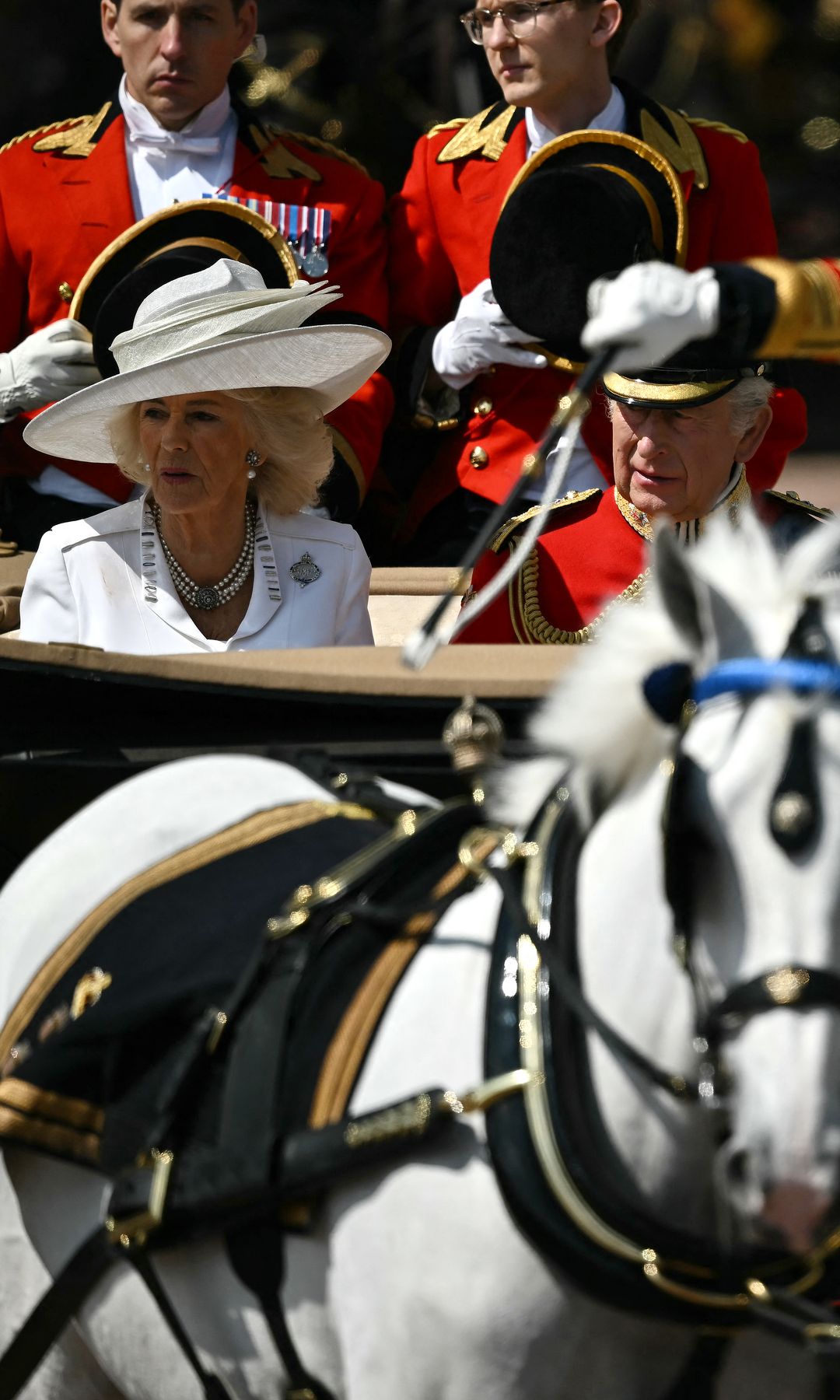 King Charles III and Queen Camilla make their way from Buckingham Palace to Horse Guards Parade 