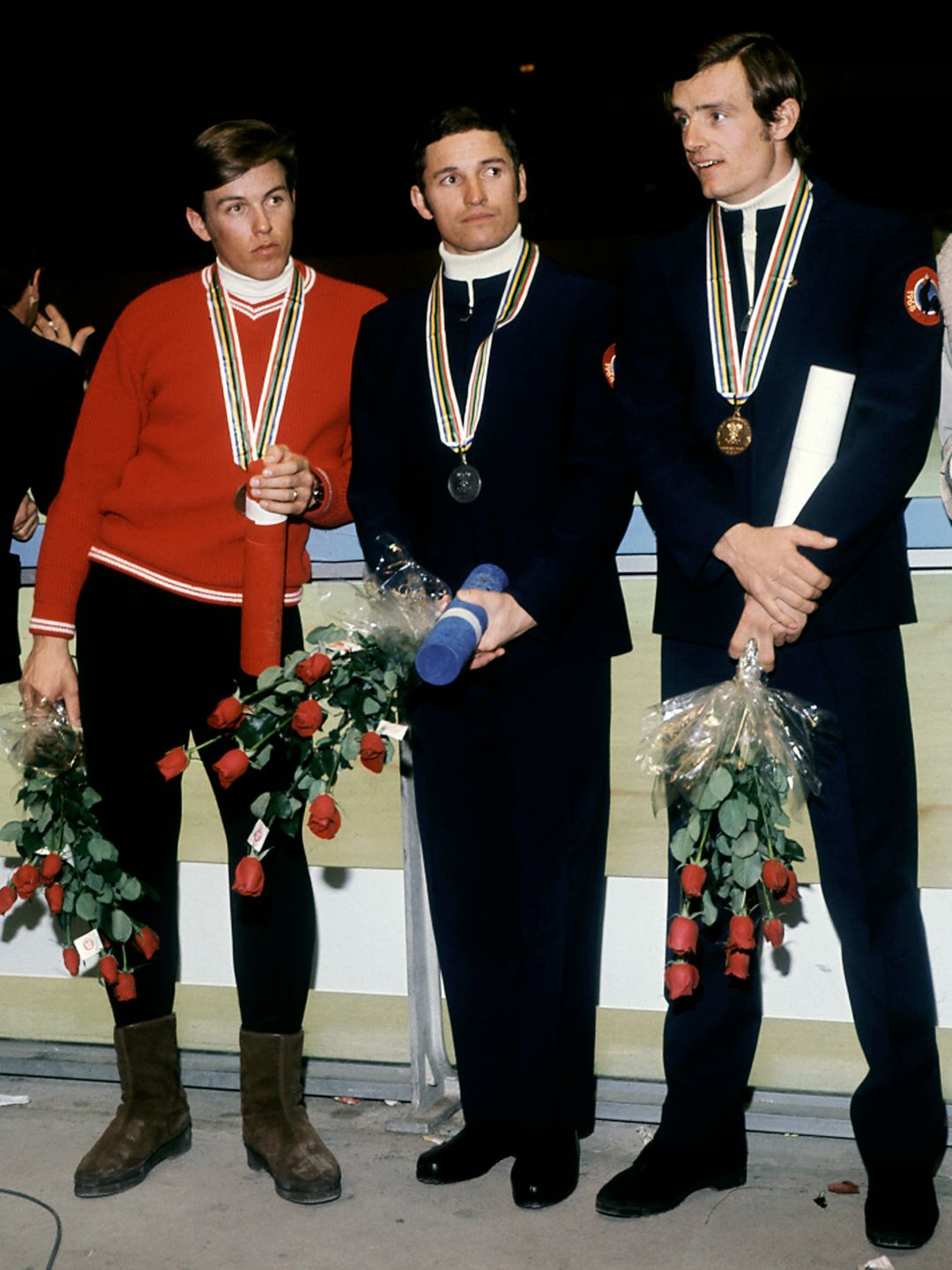 Swiss skier Jean-Daniel Daetwyler, Frenchmen Guy Perillat and Jean-Claude Killy