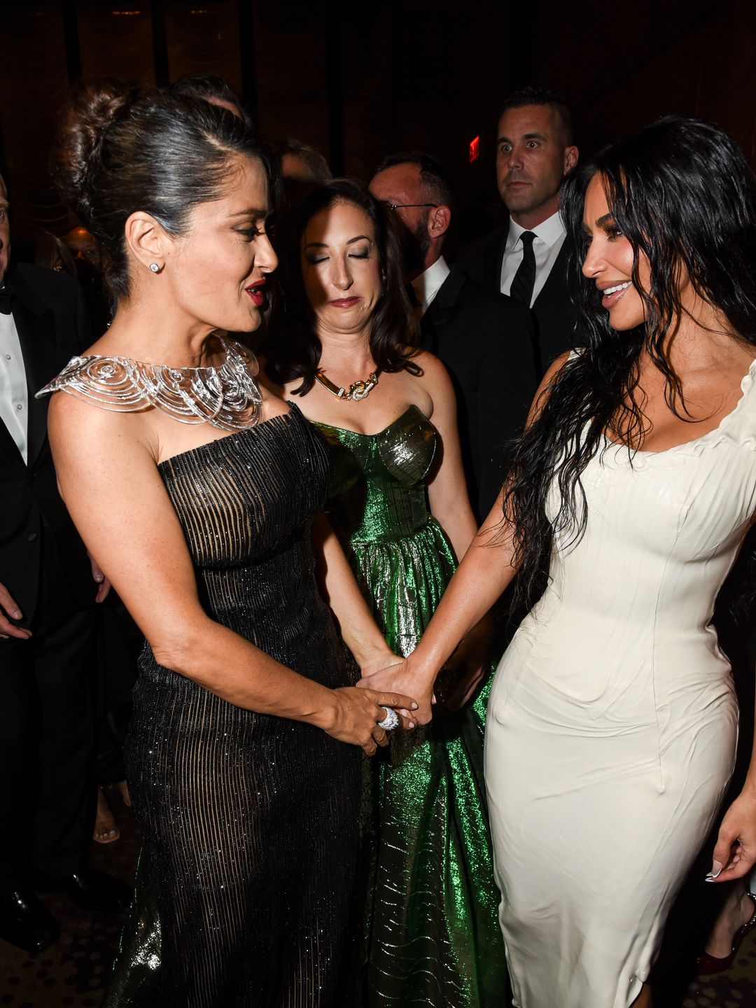 Salma and Kim were seen sharing a moment at the Kering Caring for Women Dinner 