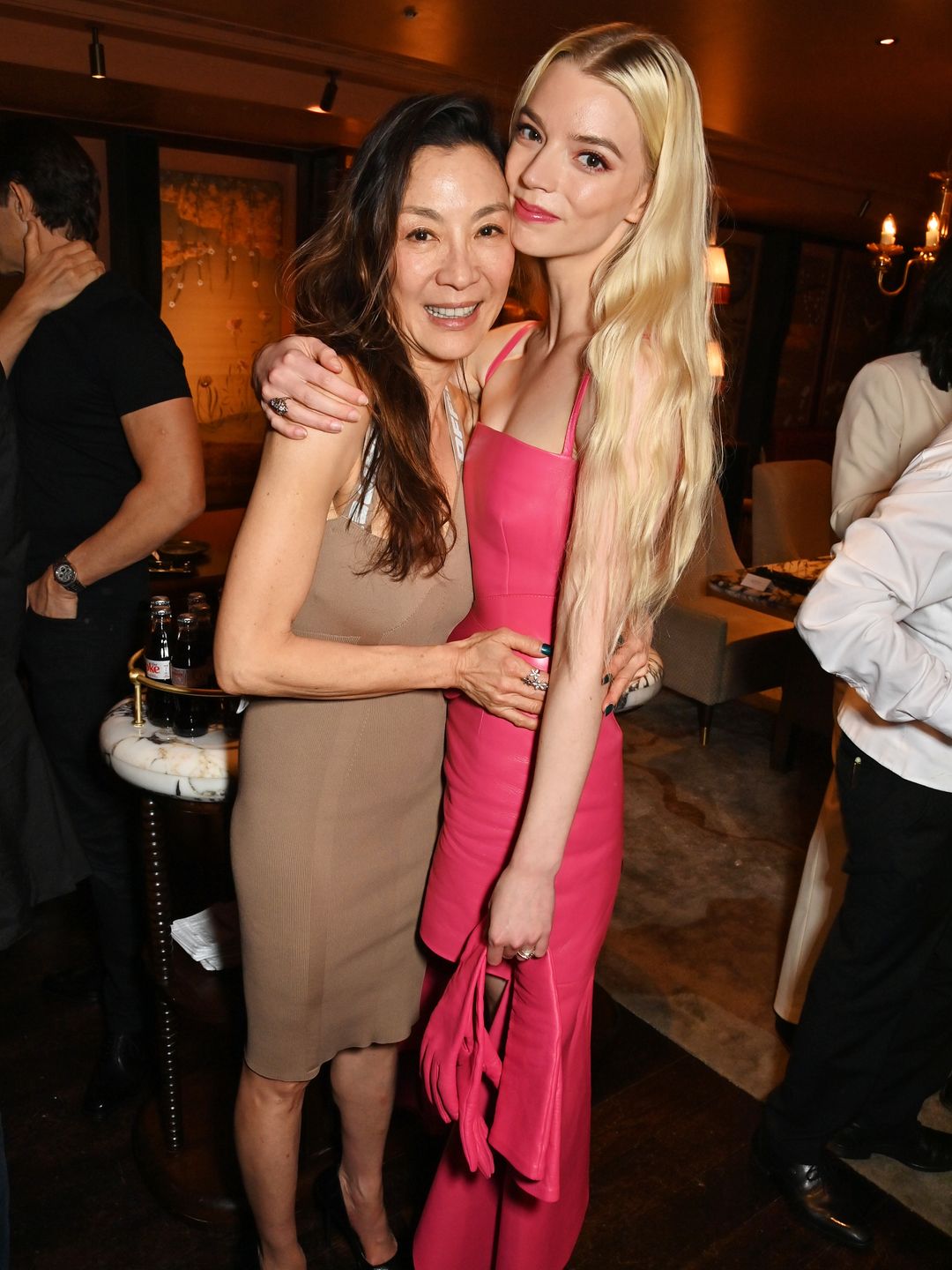 LONDON, ENGLAND - MARCH 26: Michelle Yeoh and Anya Taylor-Joy attend Michelle Yeoh's Oscar celebrations hosted by Yeoh's manager David Unger and the Mandarin Oriental Hyde Park, London at The Aubrey on March 26, 2023 in London, England. (Photo by Dave Ben