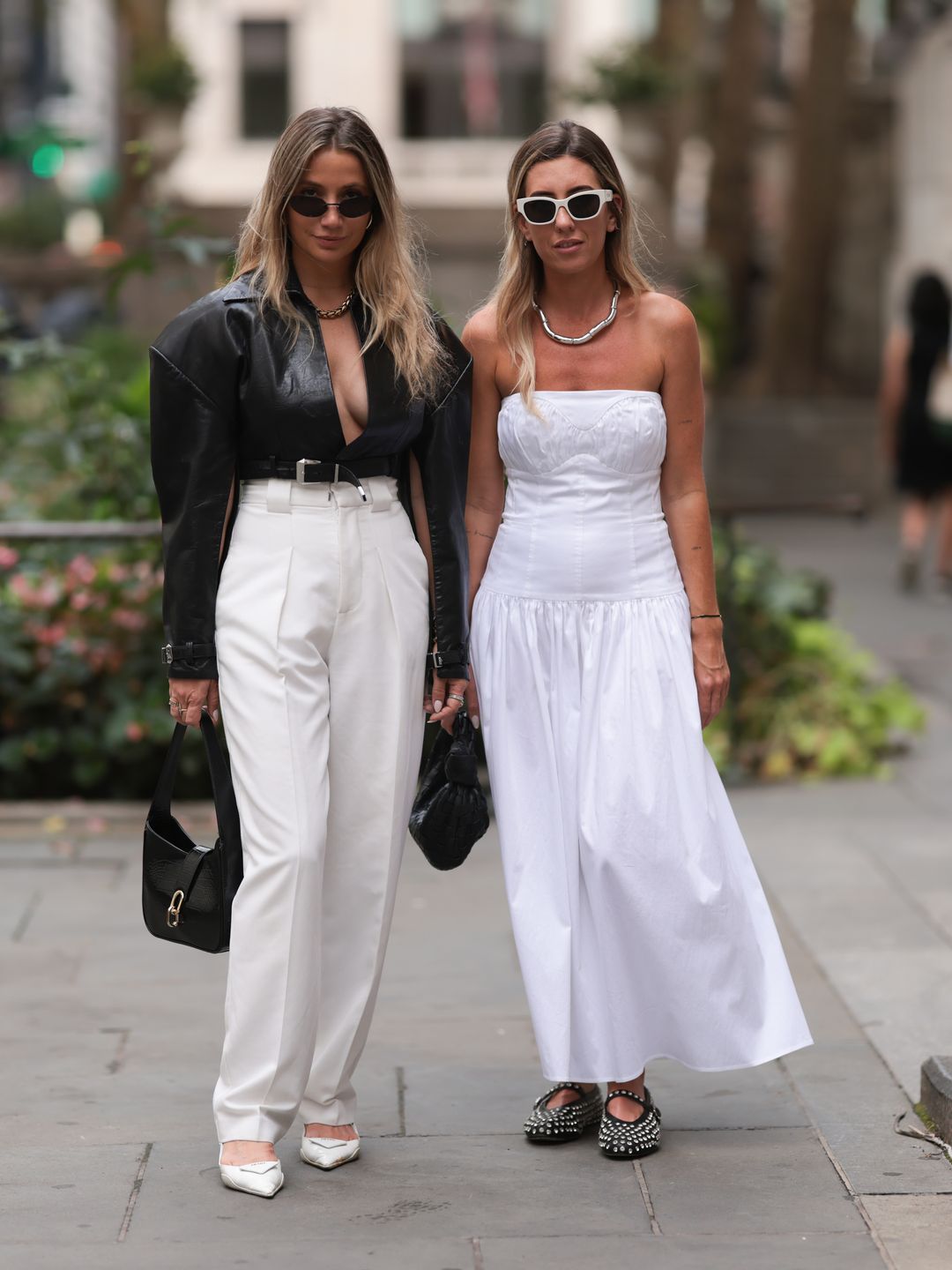 Hannah Lewis was spotted at New York Fashion Week in an all-white drop-waist ensemble