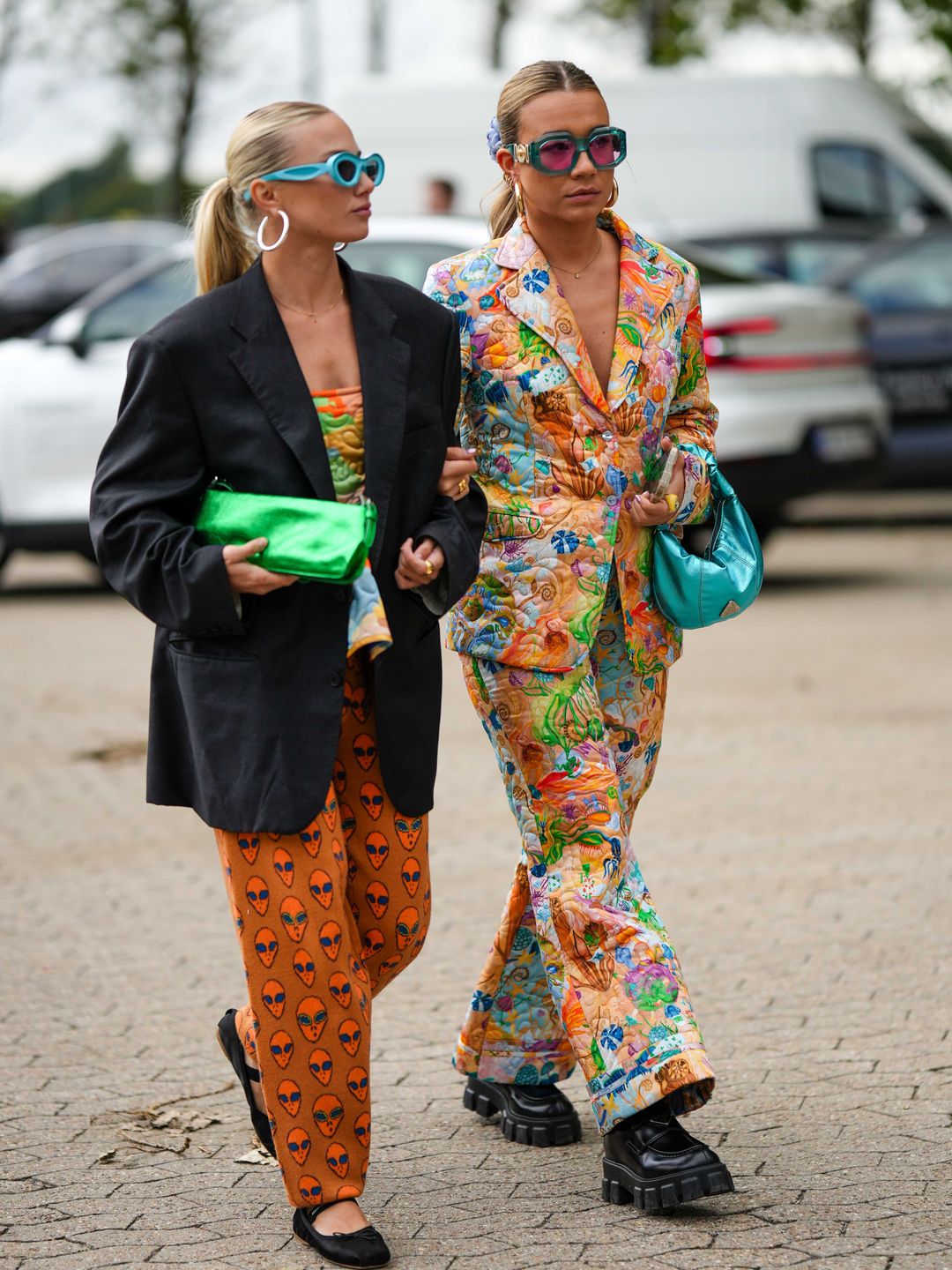 Fashion week guests wearing bright outfits