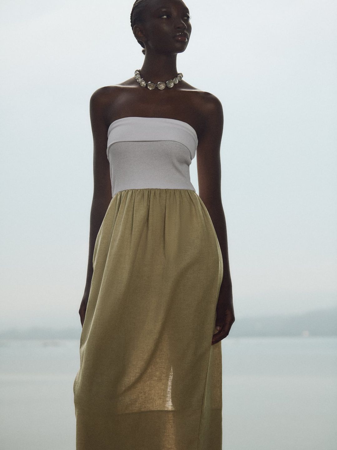 Contrast Linen Blend Dress - Zara