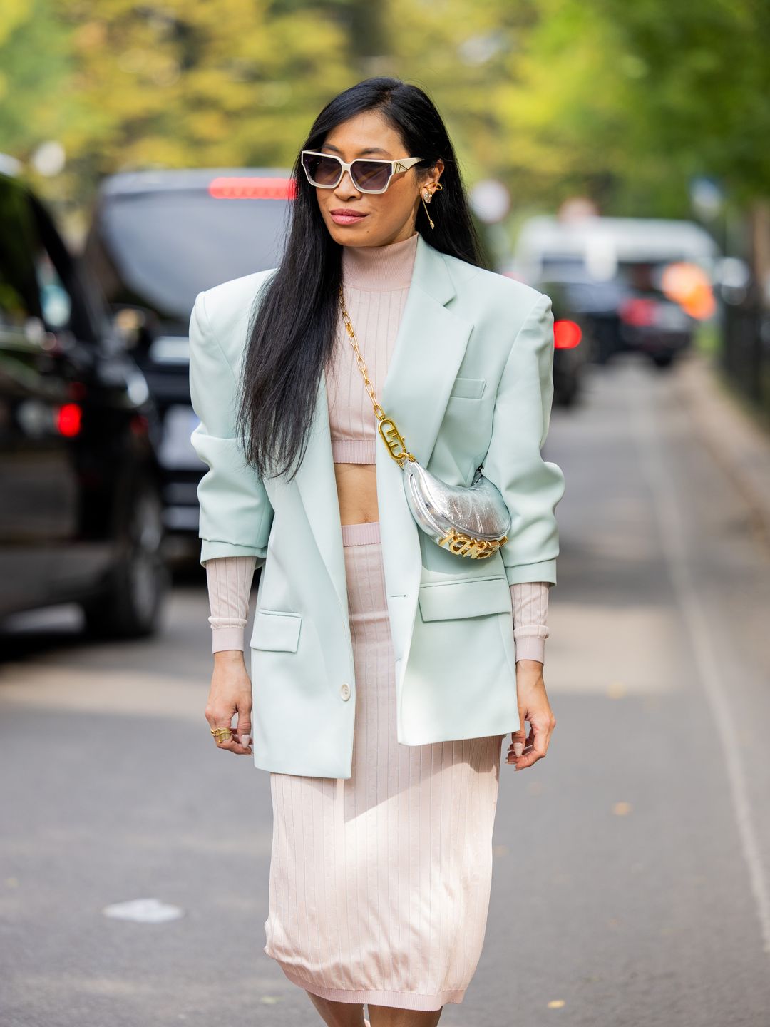 Miki Cheung styles a blazer over a ribbed co-ord 