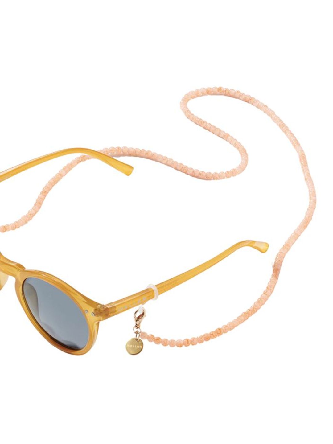 Yellow sunglasses with pink chain