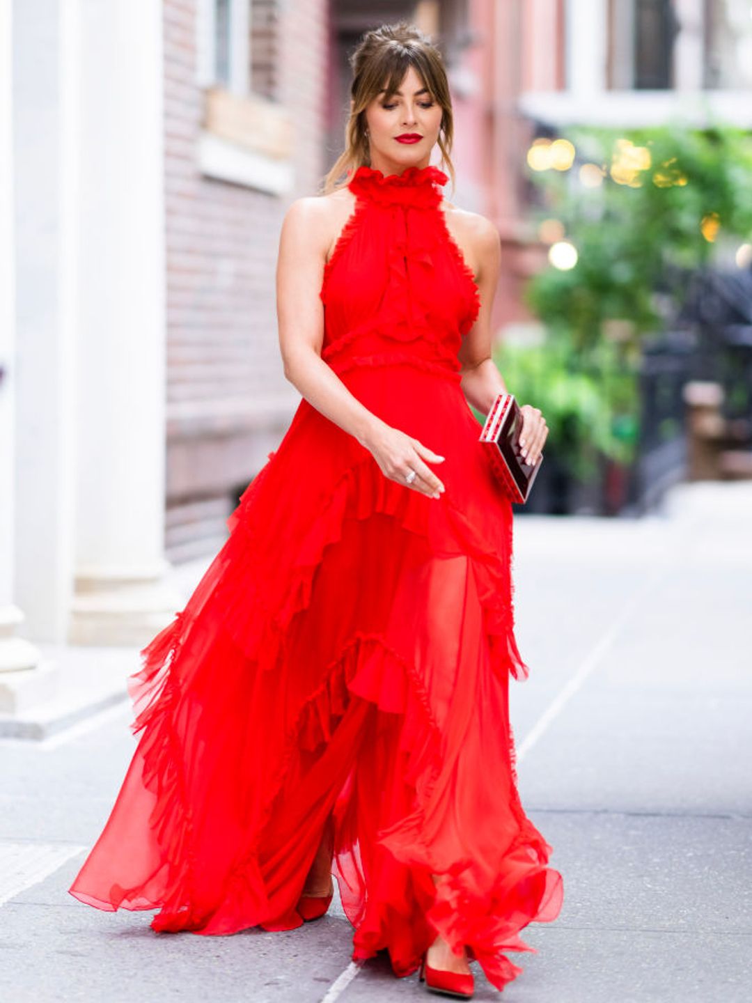 Julianne wearing a red vintage Emilio Pucci dress 