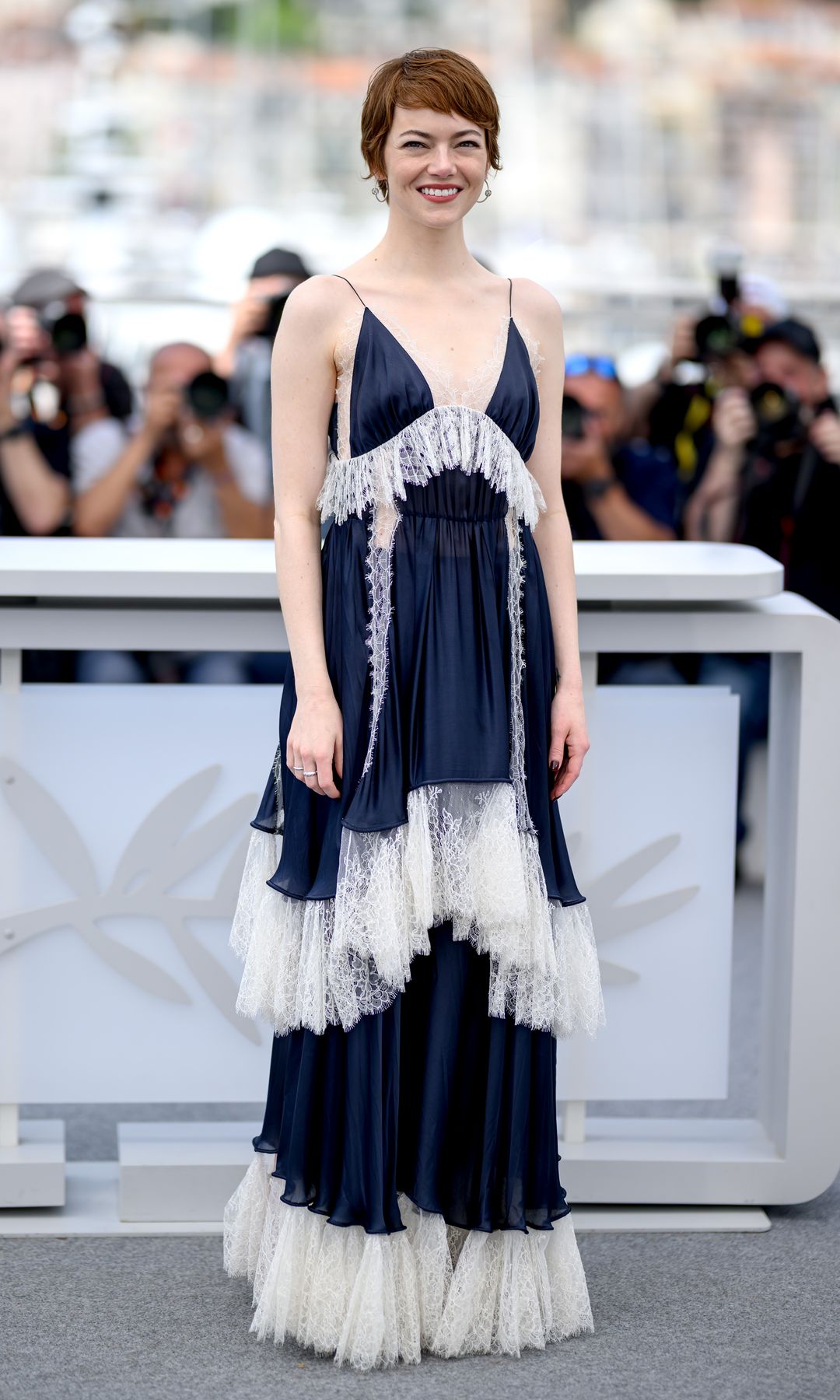 Emma Stone in a blue dress