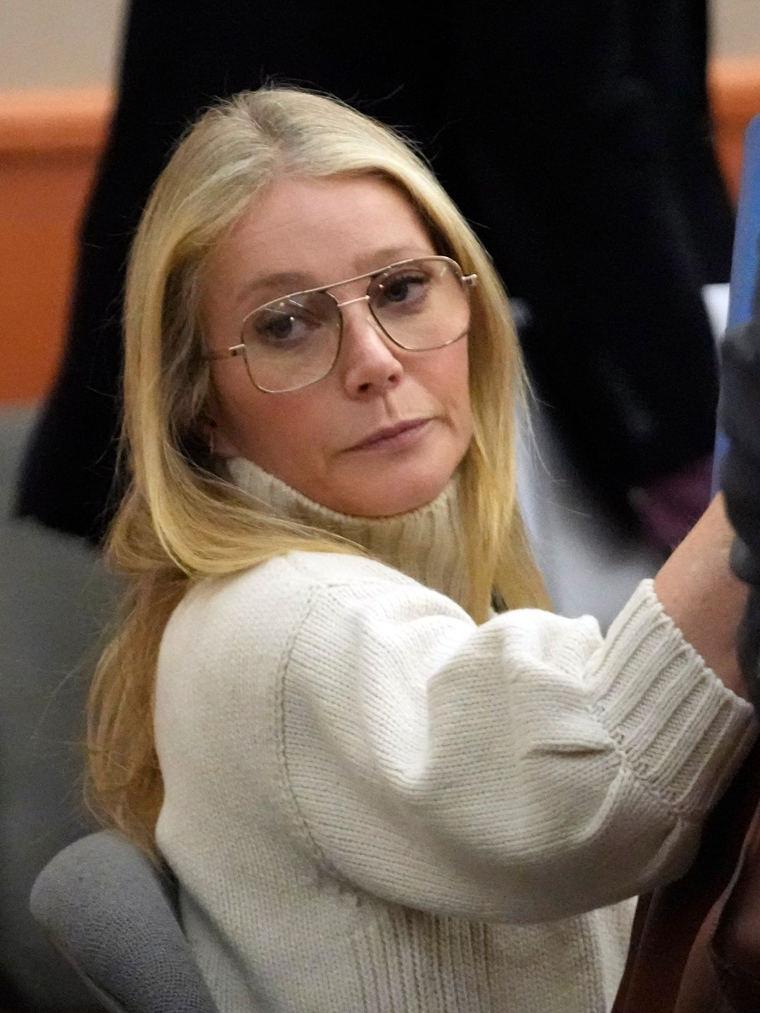 PARK CITY, UT - MARCH 21: Actress Gwyneth Paltrow looks on before leaving the courtroom, where she is accused in a lawsuit of crashing into a skier during a 2016 family ski vacation, leaving him with brain damage and four broken ribs, March 21, 2023, in P