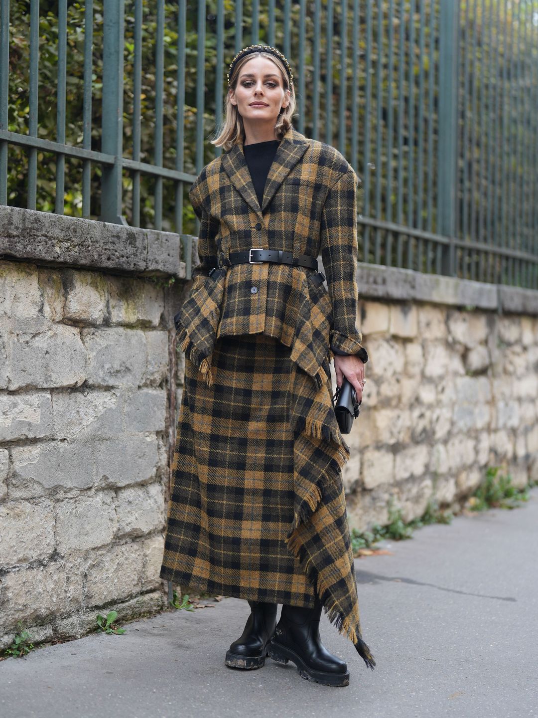 Olivia Palermo in top to toe checks at the Dior show in Paris. 