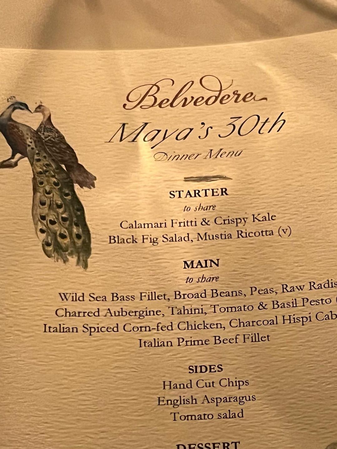 The menu from Maya Jama's 30th birthday bash