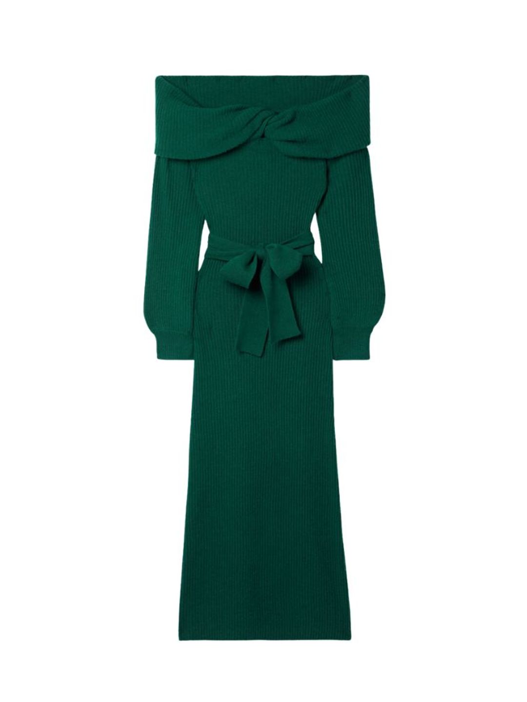 Green off-the-shoulder knit dress