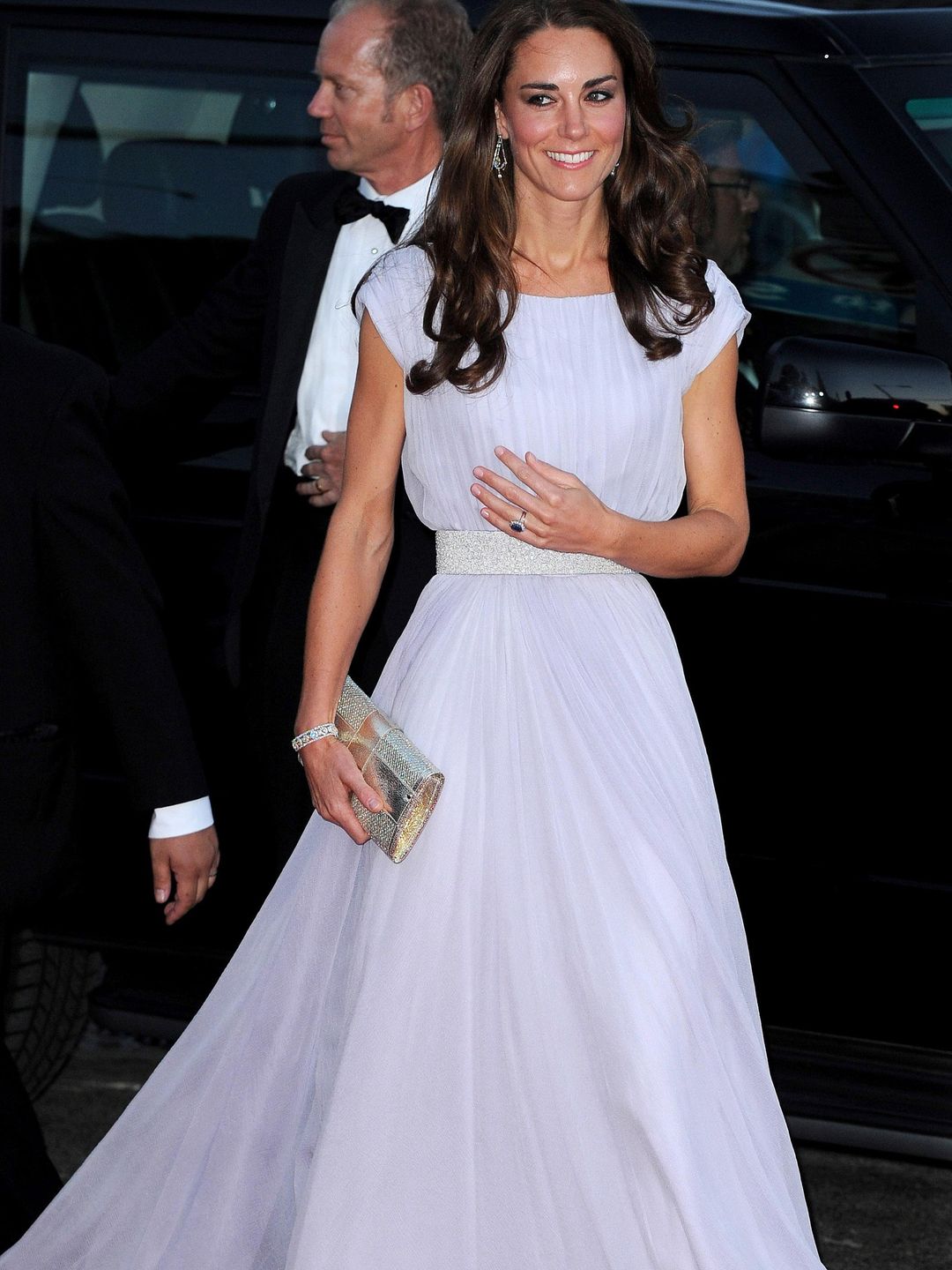 The Duchess of Cambridge attends the BAFTA Brits at the Belasco Theatre in Alexander McQueen gown
