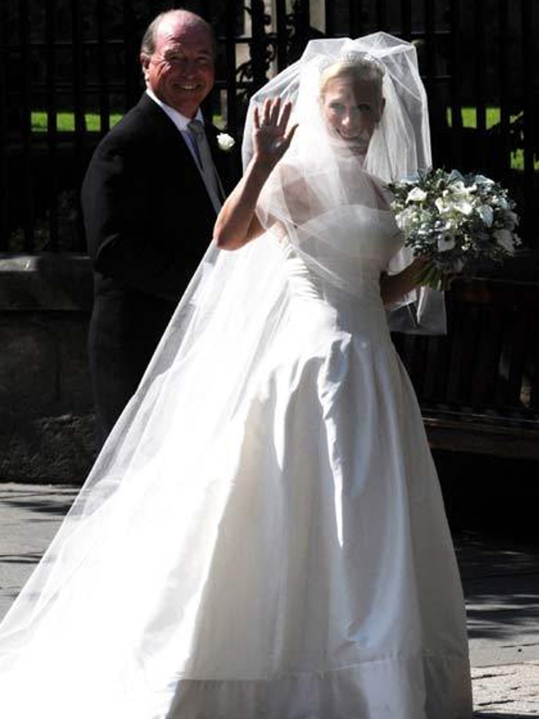 Zara Tindall waving to crowds on her wedding day