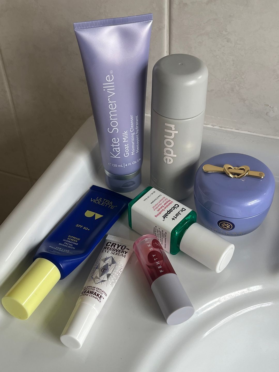 Isabel's typical morning's worth of skincare products 