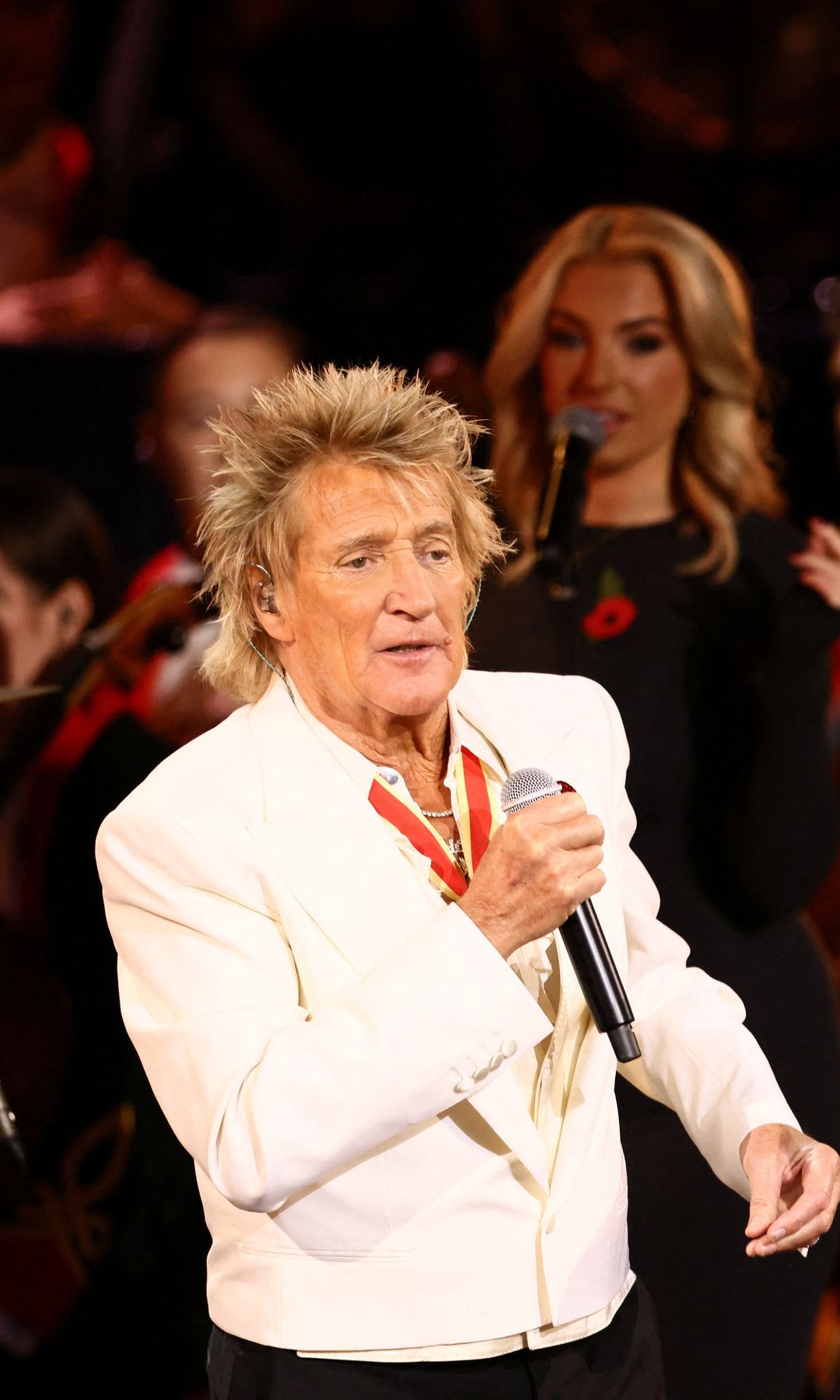 Rod Stewart performing at the Festival of Remembrance