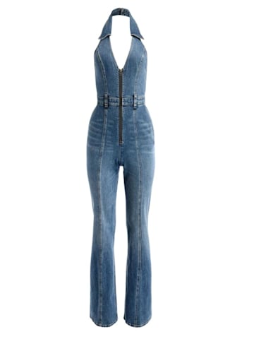 Alice and Olivia halter neck denim jumpsuit 