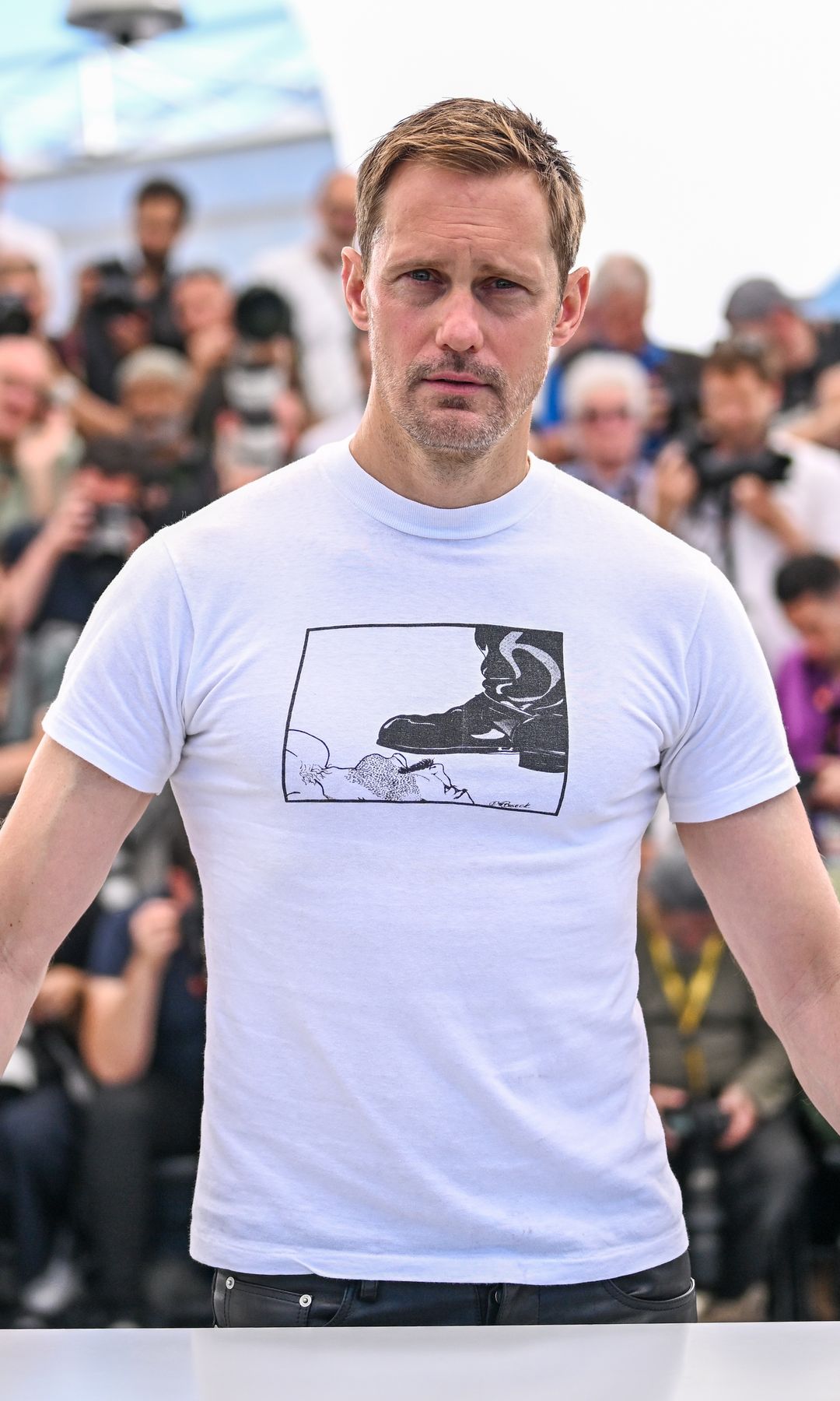 Alexander Skarsgard poses during the "Pillion" photocall at the 78th annual Cannes Film Festival at Palais des Festivals on May 18, 2025 in Cannes, France