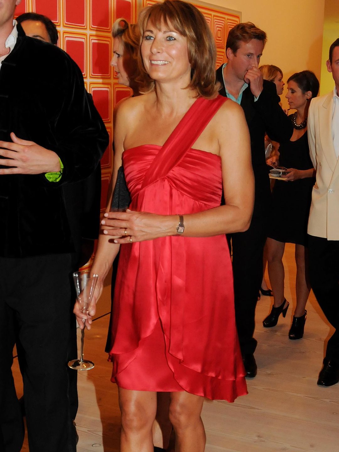 Carole Middleton in a red satin dress