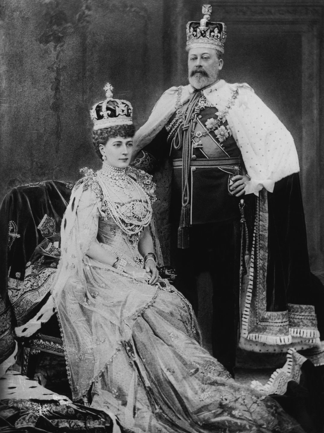 King Edward VII with his consort Queen Alexandra on the day of his Coronation in 1902