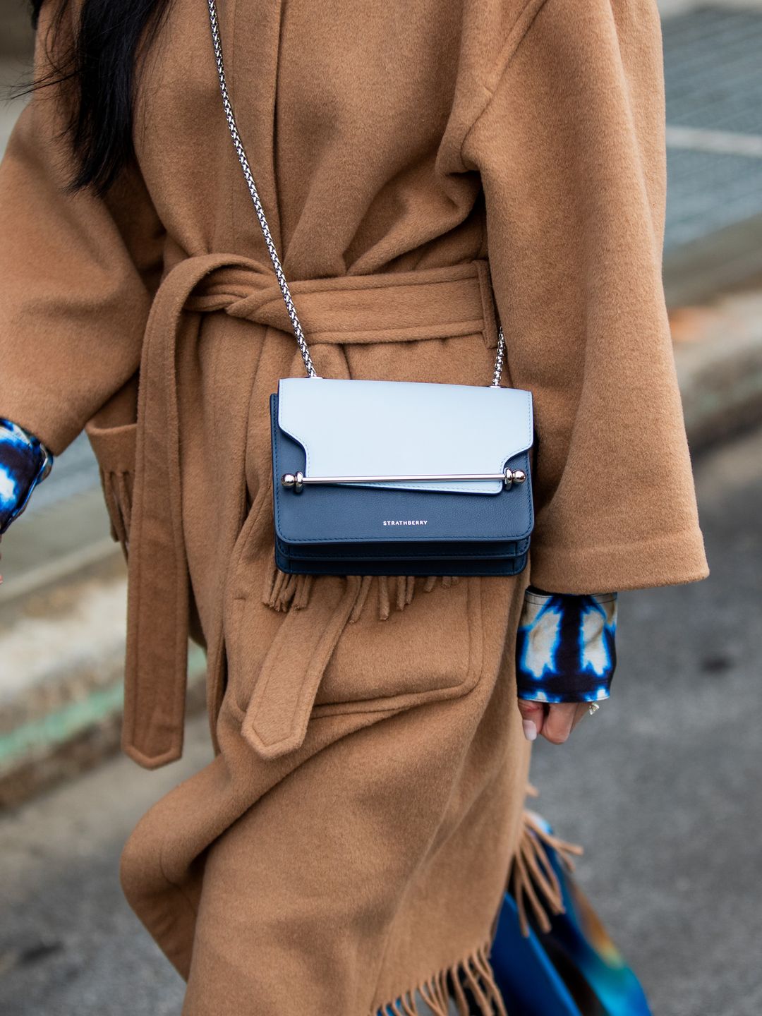Strathberry two tone blue bag spotted during New York Fashion Week 