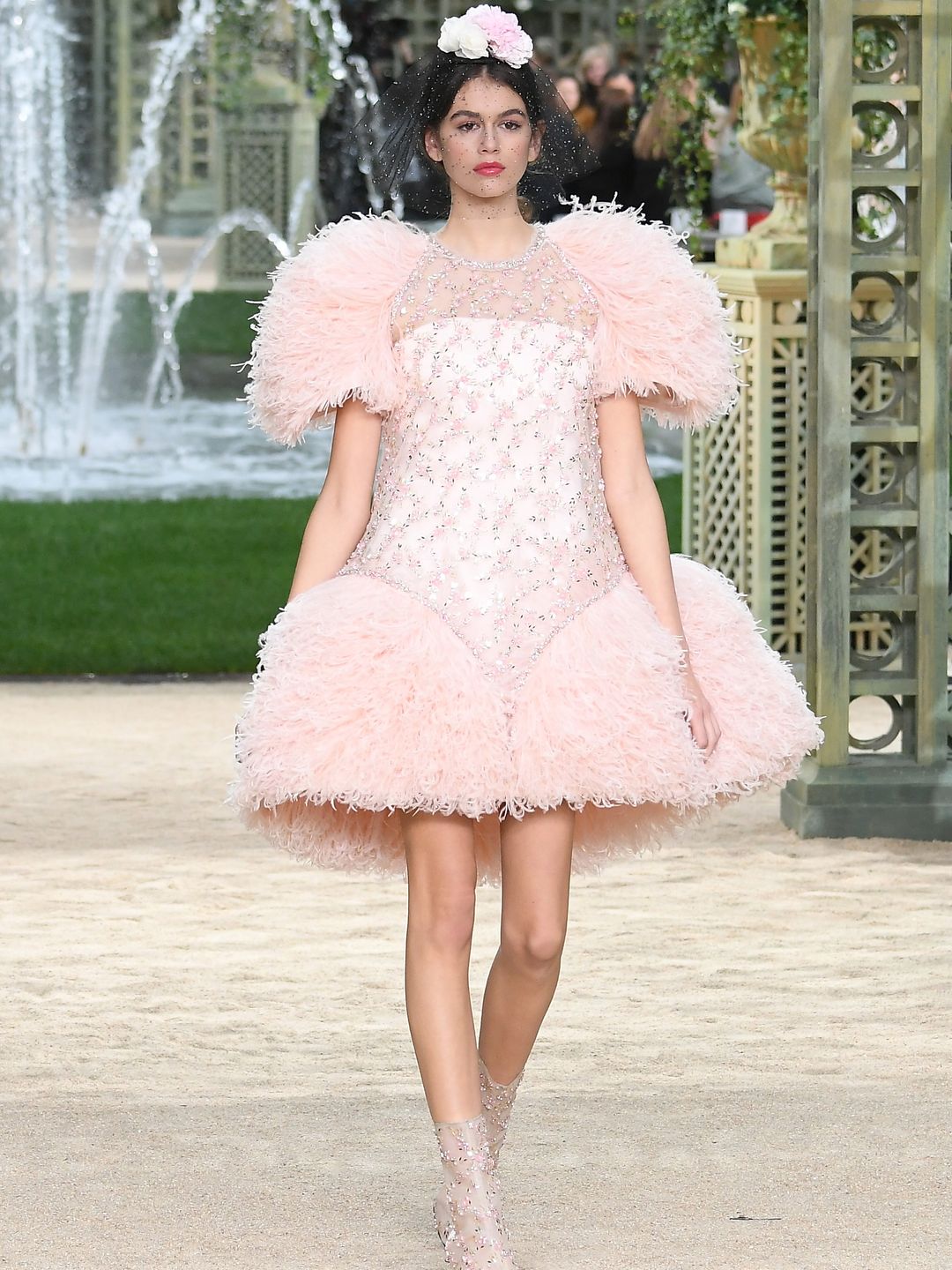 Kaia Gerber walking in Chanel's Haute Couture SS18 show 