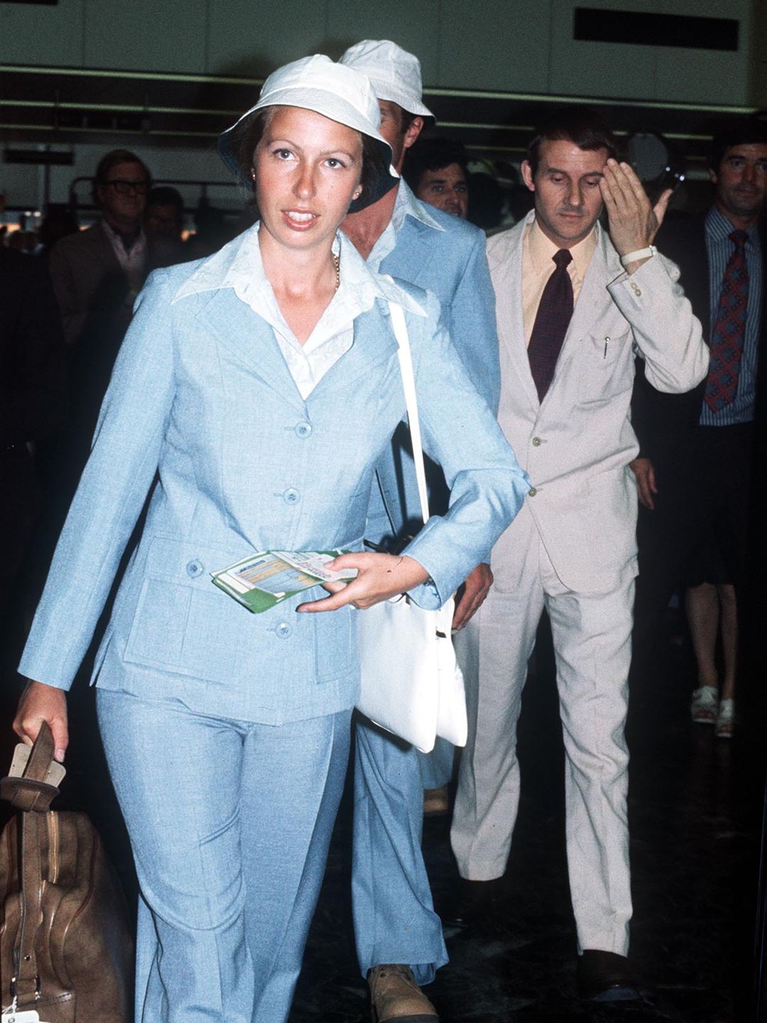 Princess Anne in her team uniform at Heathrow airport, where she flew off to the Montreal Olympic games with the rest of Britain's equestrian squad.  The Princess is a member of the three-day event team