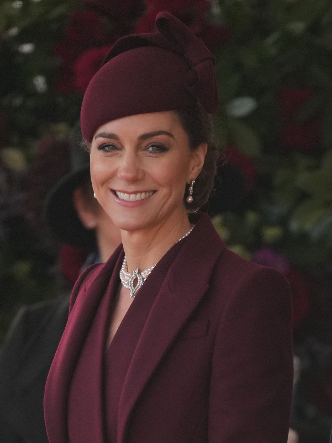 Kate elevated her jewellery suite with the Bahrain Pearl Drop earrings, also belonging to the late Queen