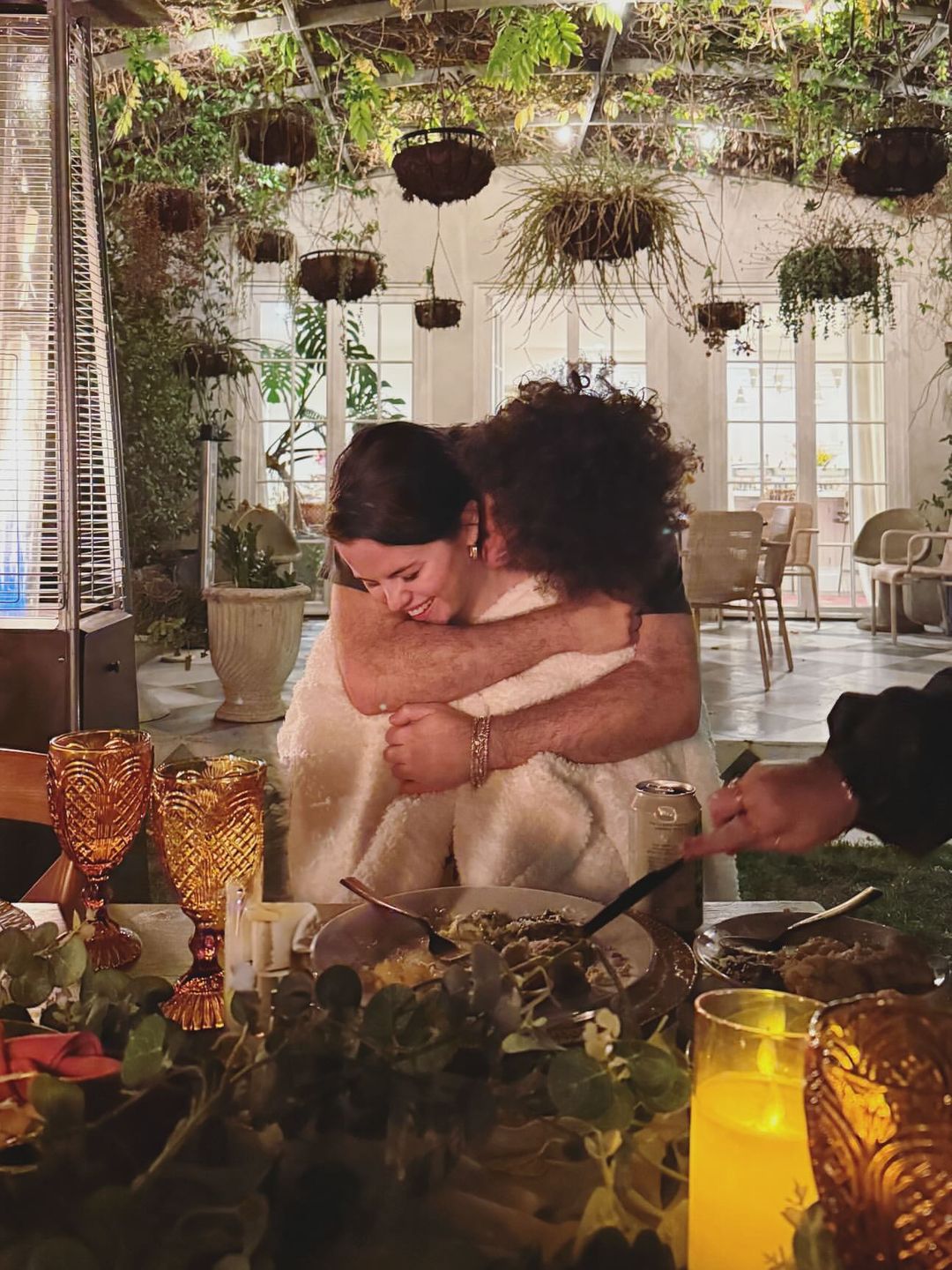 Selena Gomez and Benny Blanco share a thanksgiving hug