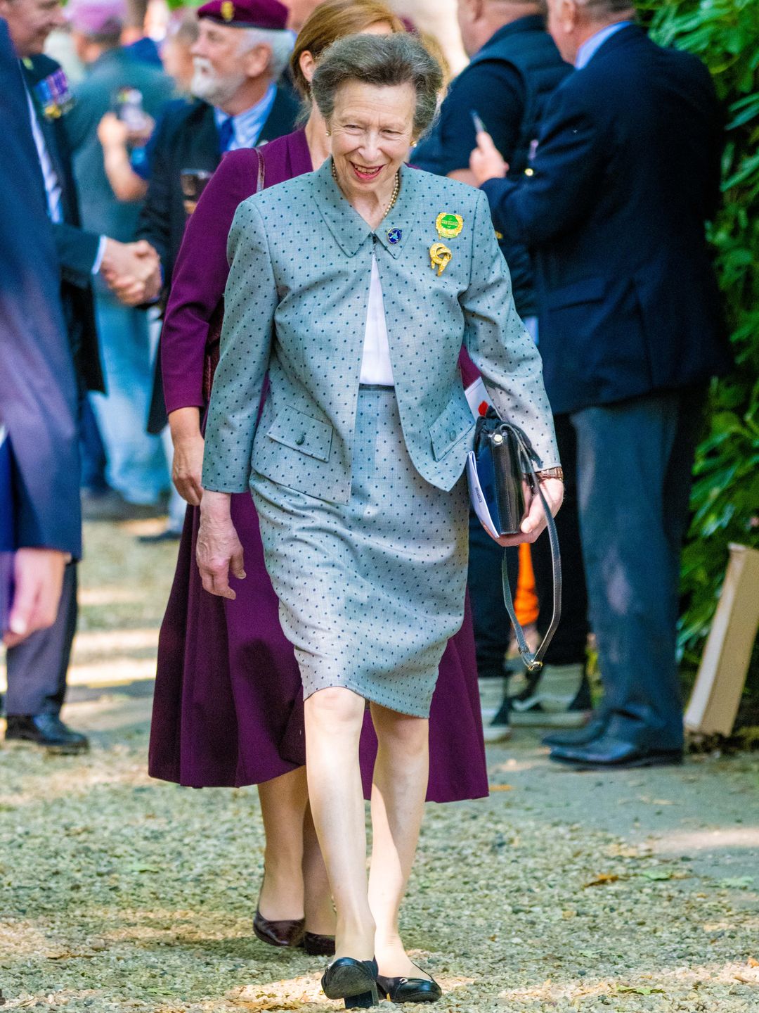 princess anne walking in skirt suit