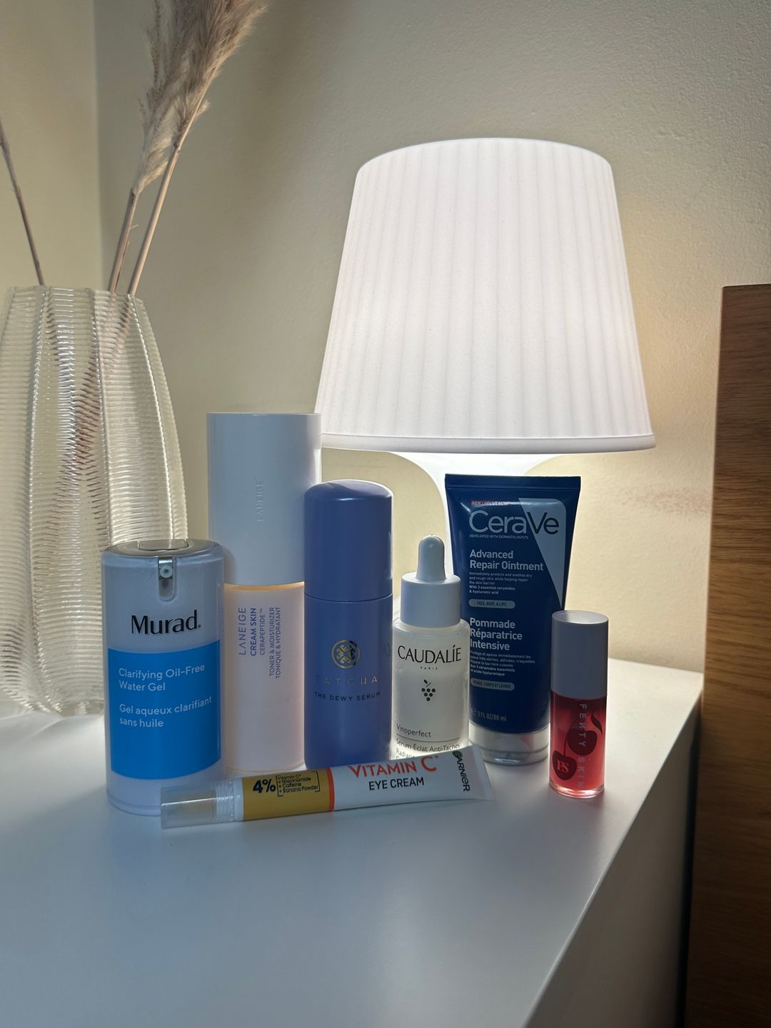 Assortment of nighttime skincare products 