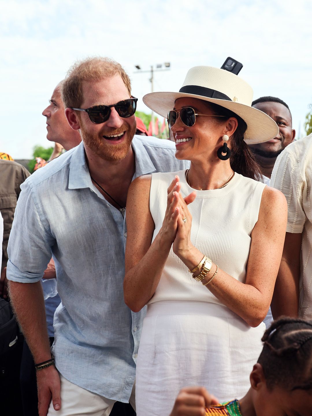 Prince Harry, Duke of Sussex and Meghan, Duchess of Sussex at San Basilio de Palenque during The Duke and Duchess of Sussex Colombia Visit on August 17, 2024 in Cartagena, Colombia.