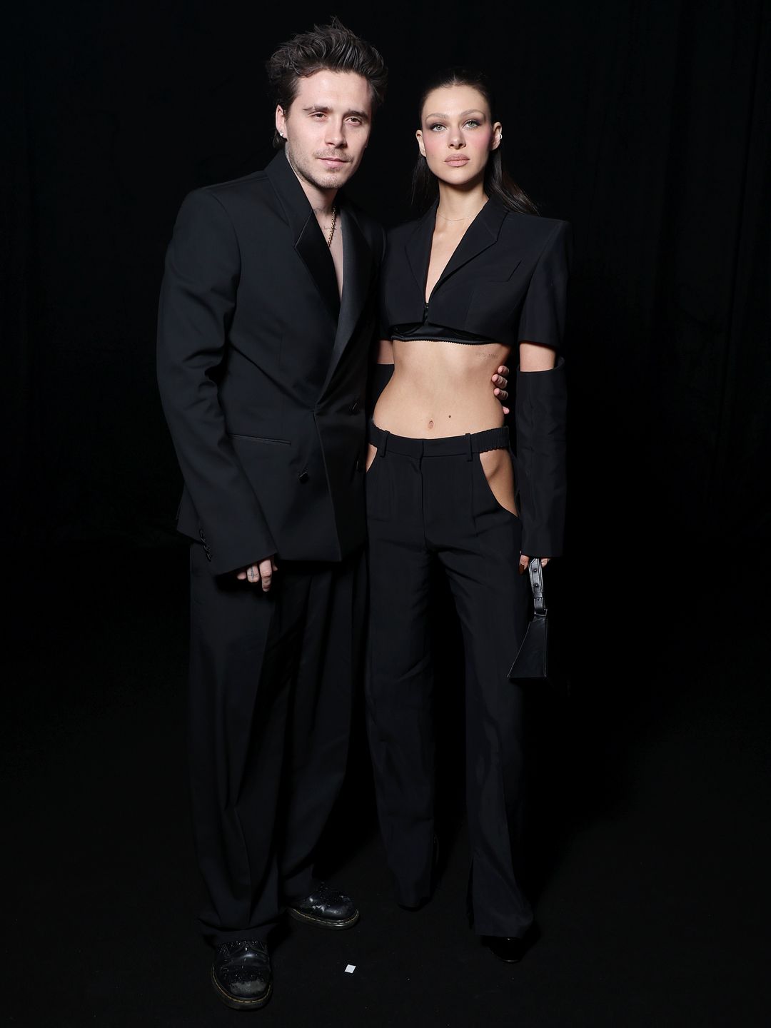Brooklyn Beckham and Nicola Peltz attend the Mugler Womenswear Fall/Winter 2024-2025 show as part of Paris Fashion Week on March 03, 2024 in Paris, France. (Photo by Pascal Le Segretain/Getty Images)