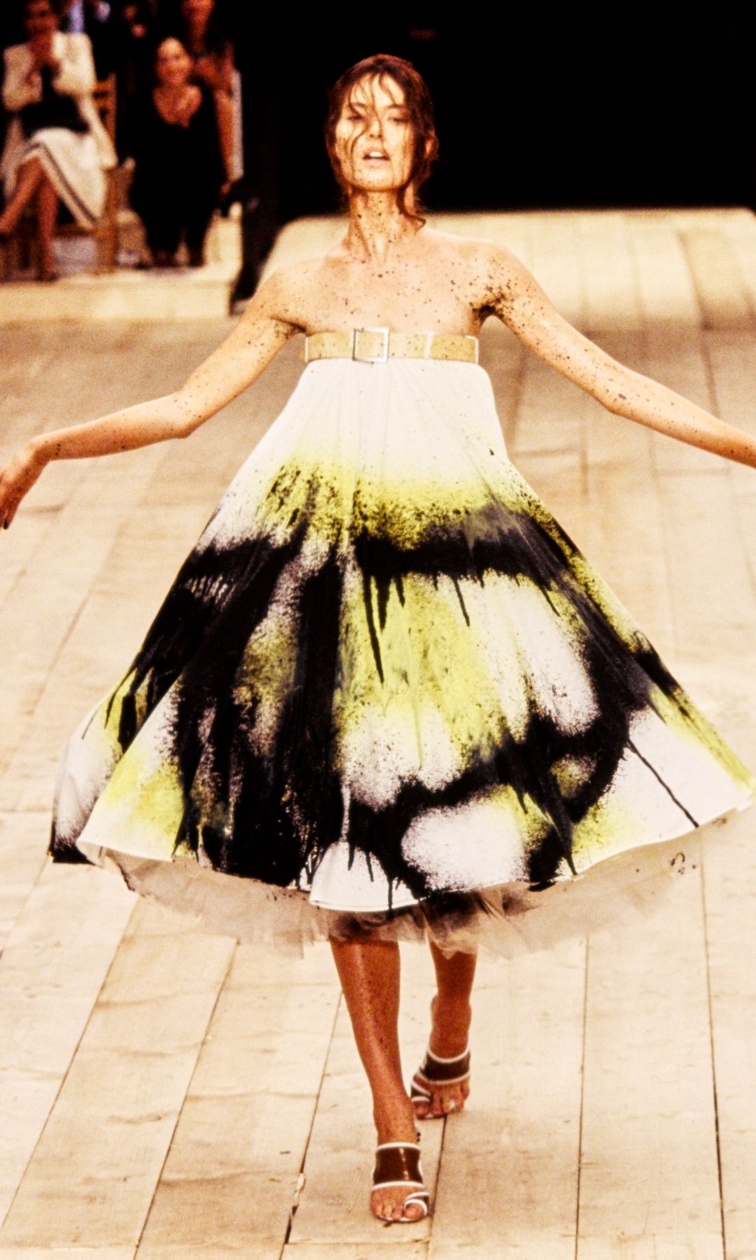 shalom harlow painted on mcqueen 1999 runway