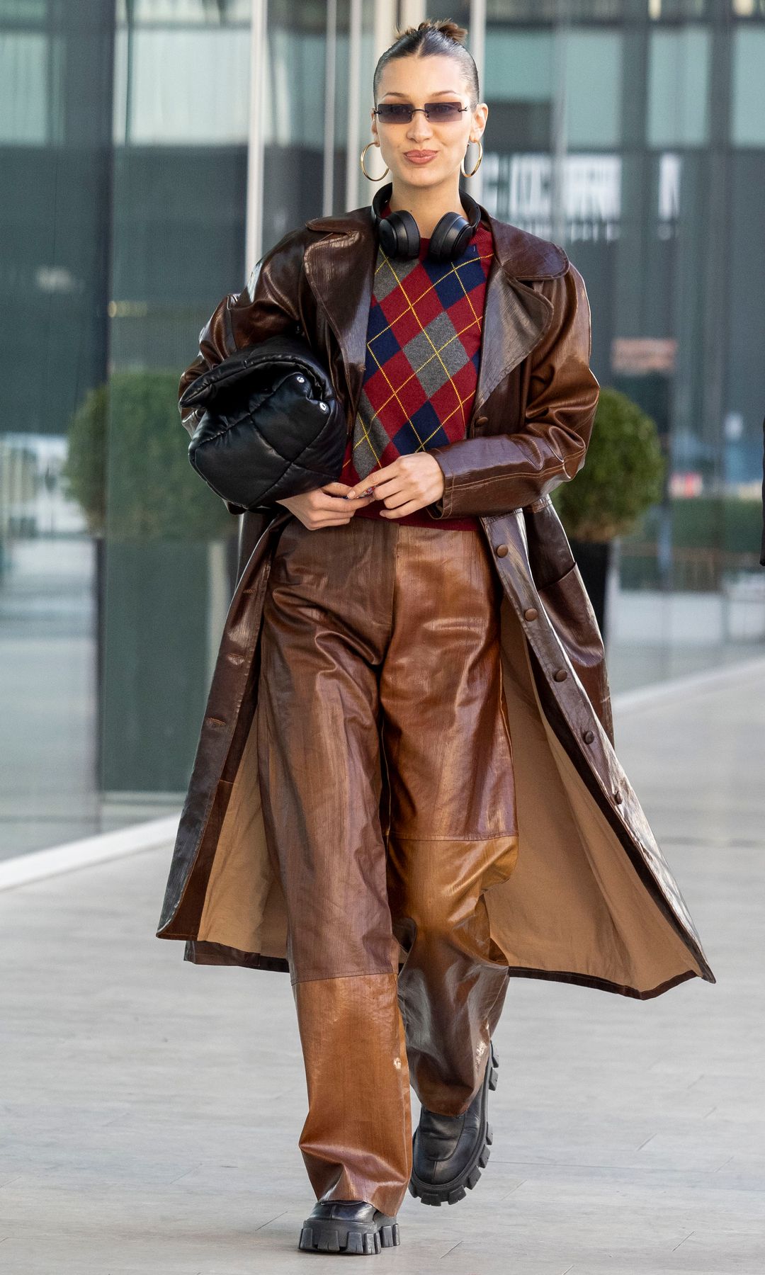 Bella Hadid in leather jacket