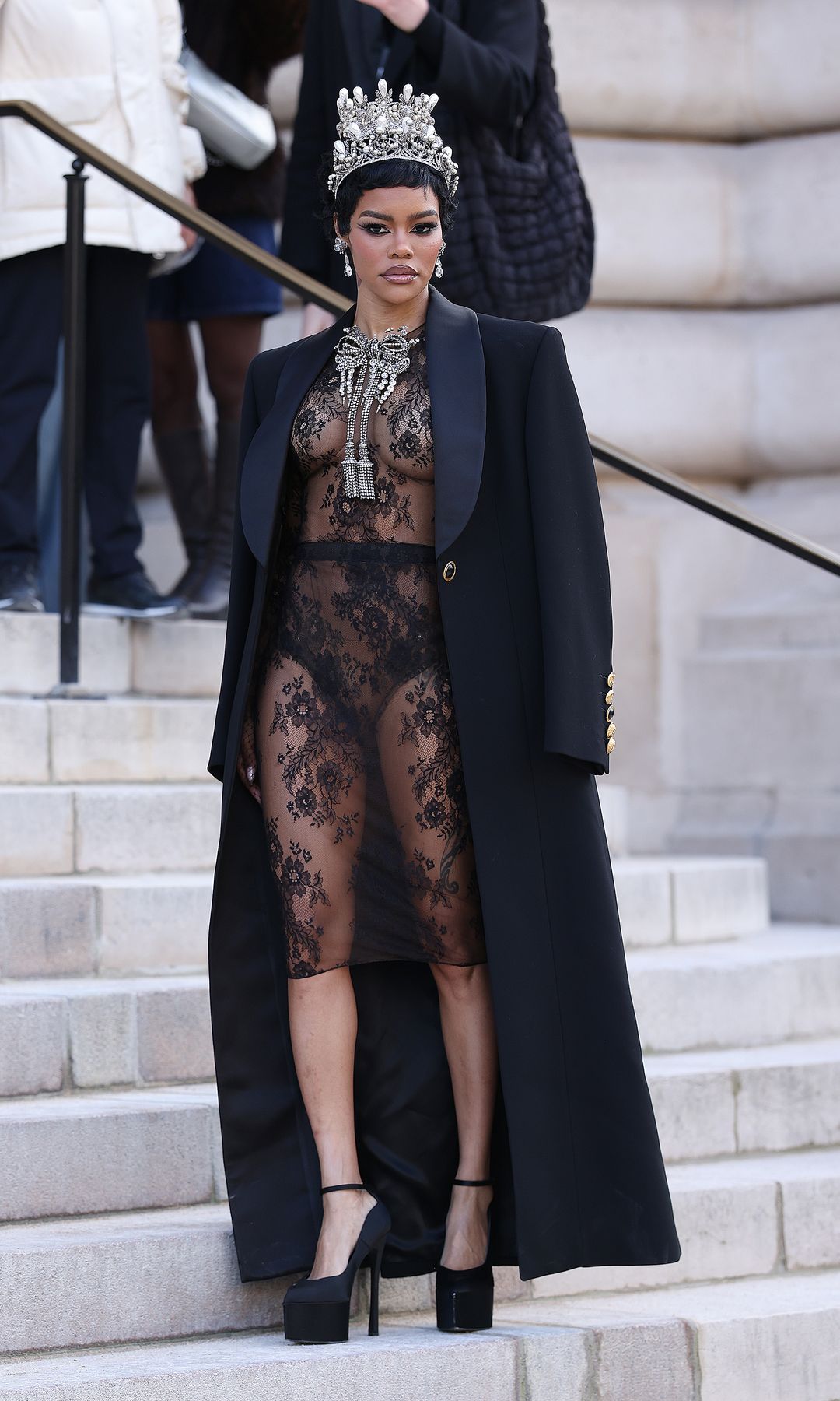 Teyana Taylor arrives at Schiaparelli during the Haute Couture Spring Summer 2026 as part of Paris Fashion Week on January 26, 2026 in Paris, France