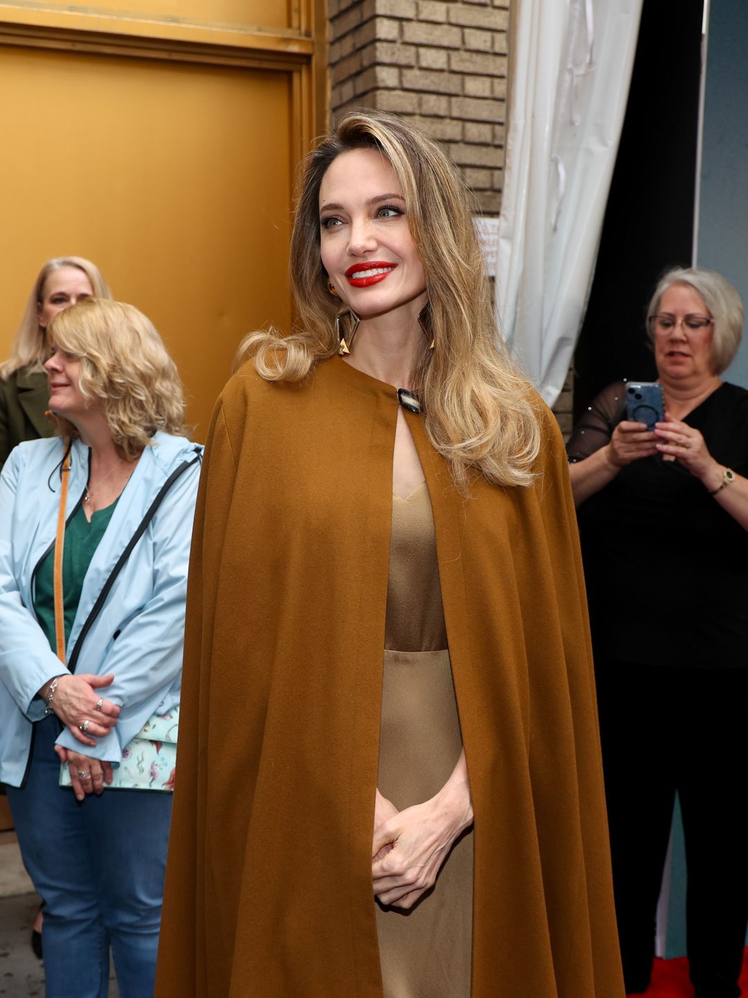 Angelina Jolie is seen attending the opening night of "The Outsiders" at The Bernard B. Jacobs Theatre on April 11, 2024 in New York City