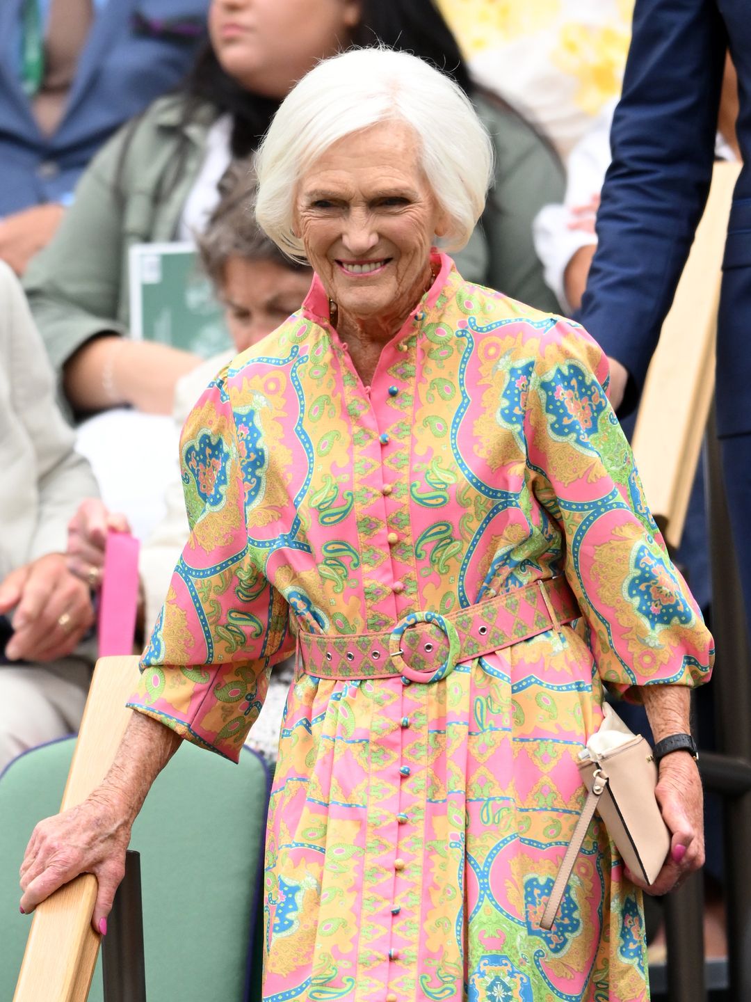 mary berry in colourful dress at wimbledon