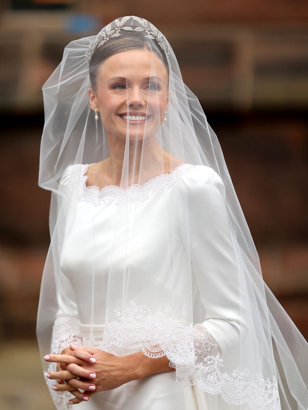 Olivia Henson arrives for her wedding to Hugh Grosvenor, Duke of Westminster at Chester Cathedral