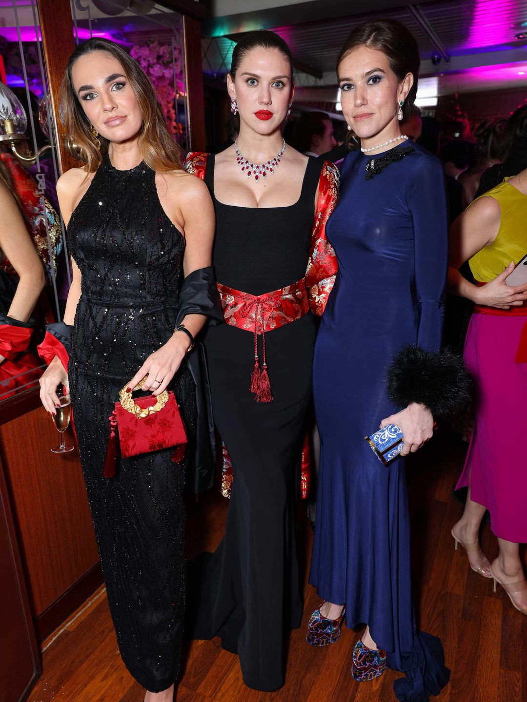 LONDON, ENGLAND - FEBRUARY 10: (L to R) Nina Briance, Lady Sabrina Percy and Natalie Salmon attend Stanley Zhu's Year of Dragon Celebration at Dixie Queen on February 10, 2024 in London, England. (Photo by Dave Benett/Getty Images for Stanley Zhu)