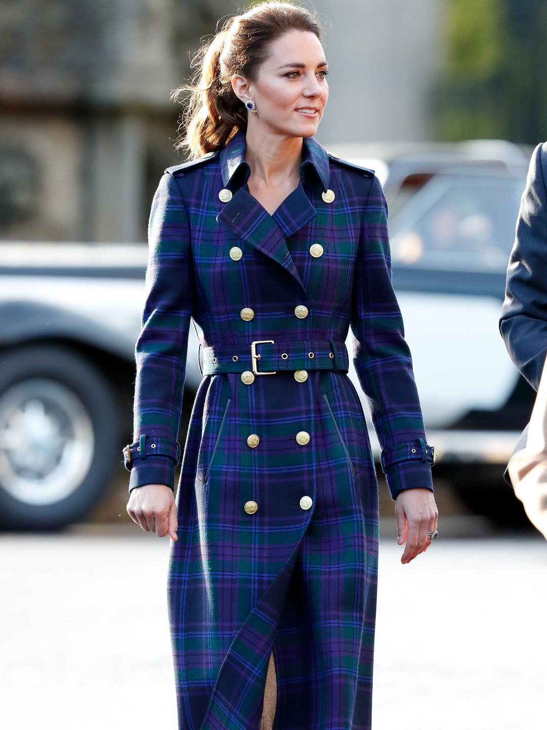 Catherine, Duchess of Cambridge hosts a drive-in cinema screening of Disney's 'Cruella' for Scottish NHS workers wearing Holland Cooper