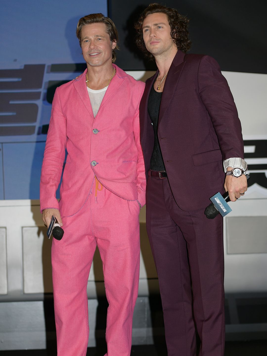 Actor Brad Pitt and Aaron Taylor-Johnson during a press conference 