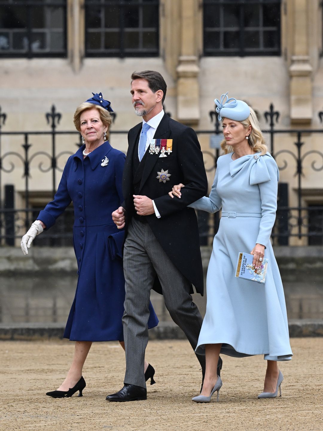 Crown Princess Marie-Chantal wore a pastel blue dress and matching fascinator 