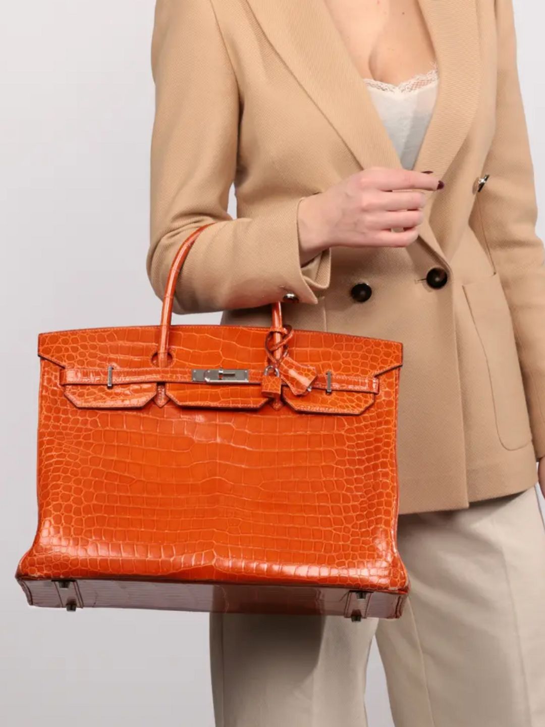 Hermès crocodile leather orange 40 Birkin bag 